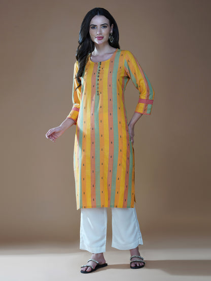 Golden Glow Striped Cotton Kurta