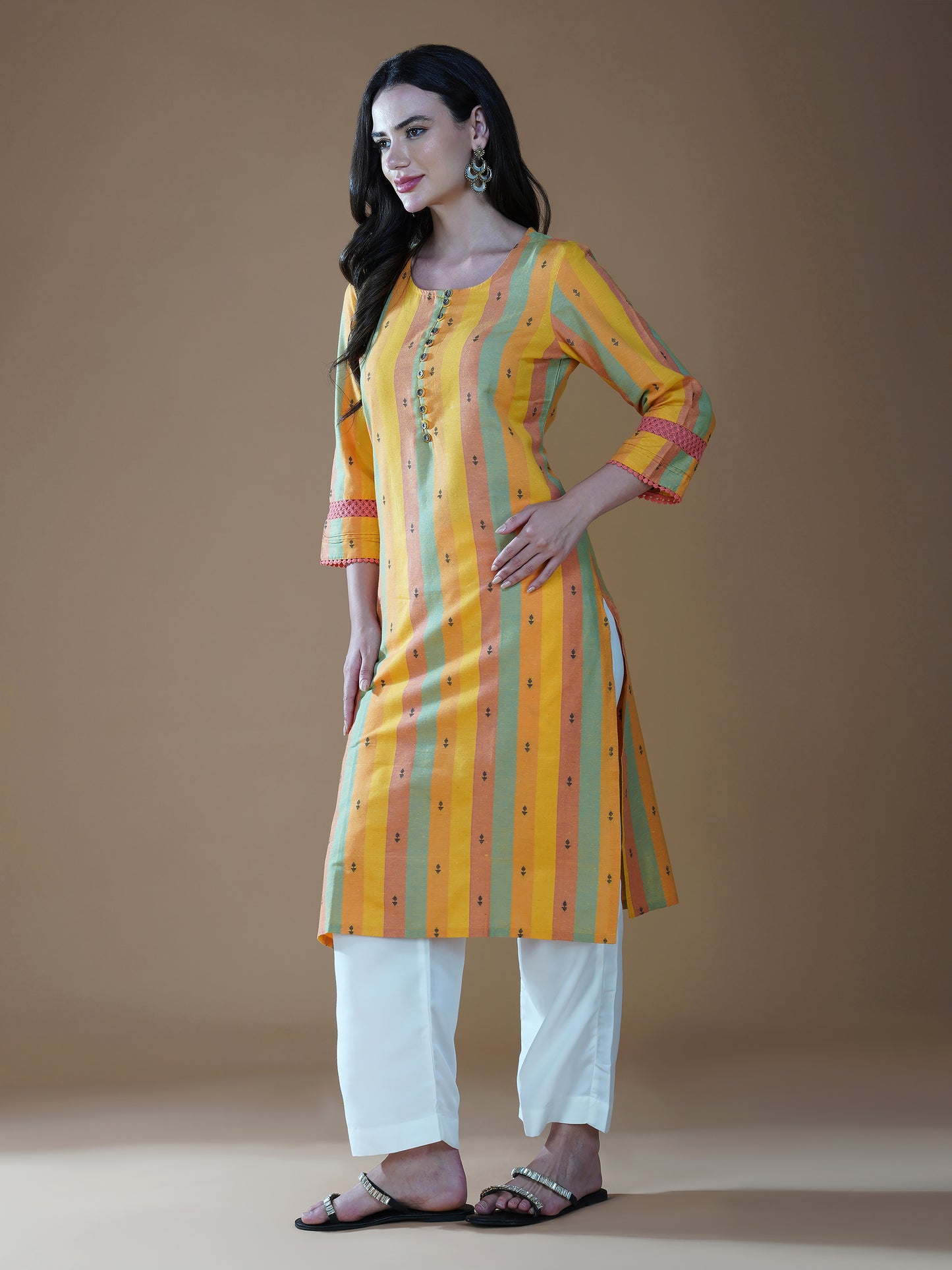 Golden Glow Striped Cotton Kurta