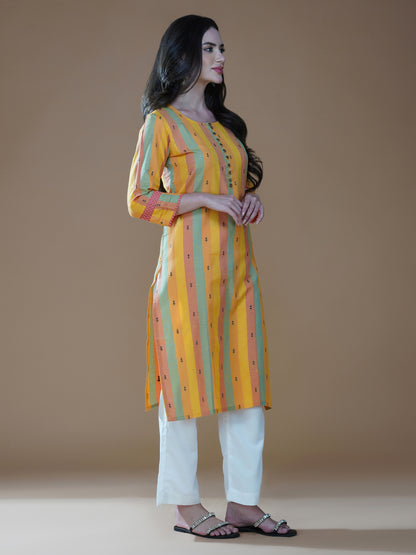 Golden Glow Striped Cotton Kurta