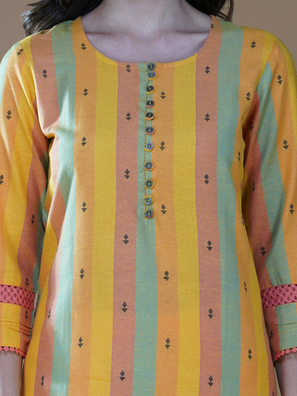 Golden Glow Striped Cotton Kurta