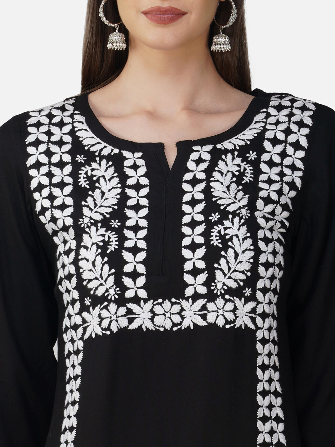 Classic Black Cotton Kurta Set with Lucknowi Chikankari Embroidery