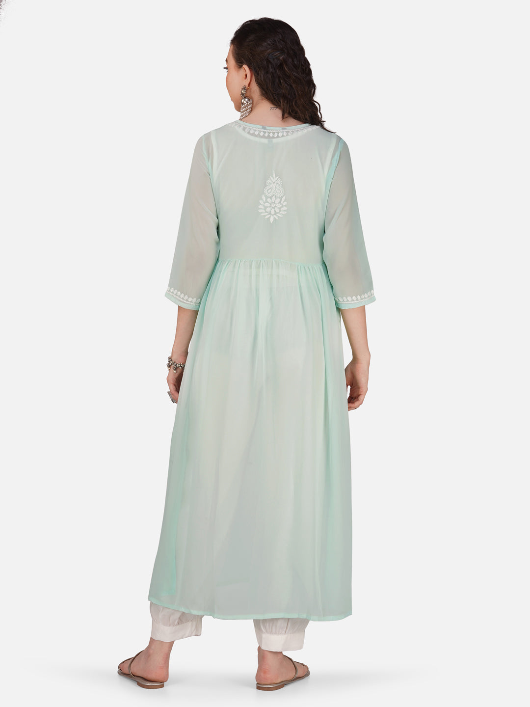Aqua Blue Nyra Cut Lucknowi Chikankari Kurta