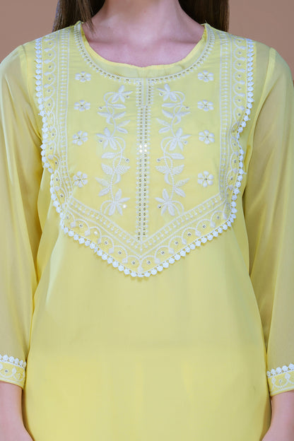 Sunshine Yellow Georgette Chikankari Embroidered Kurta Set