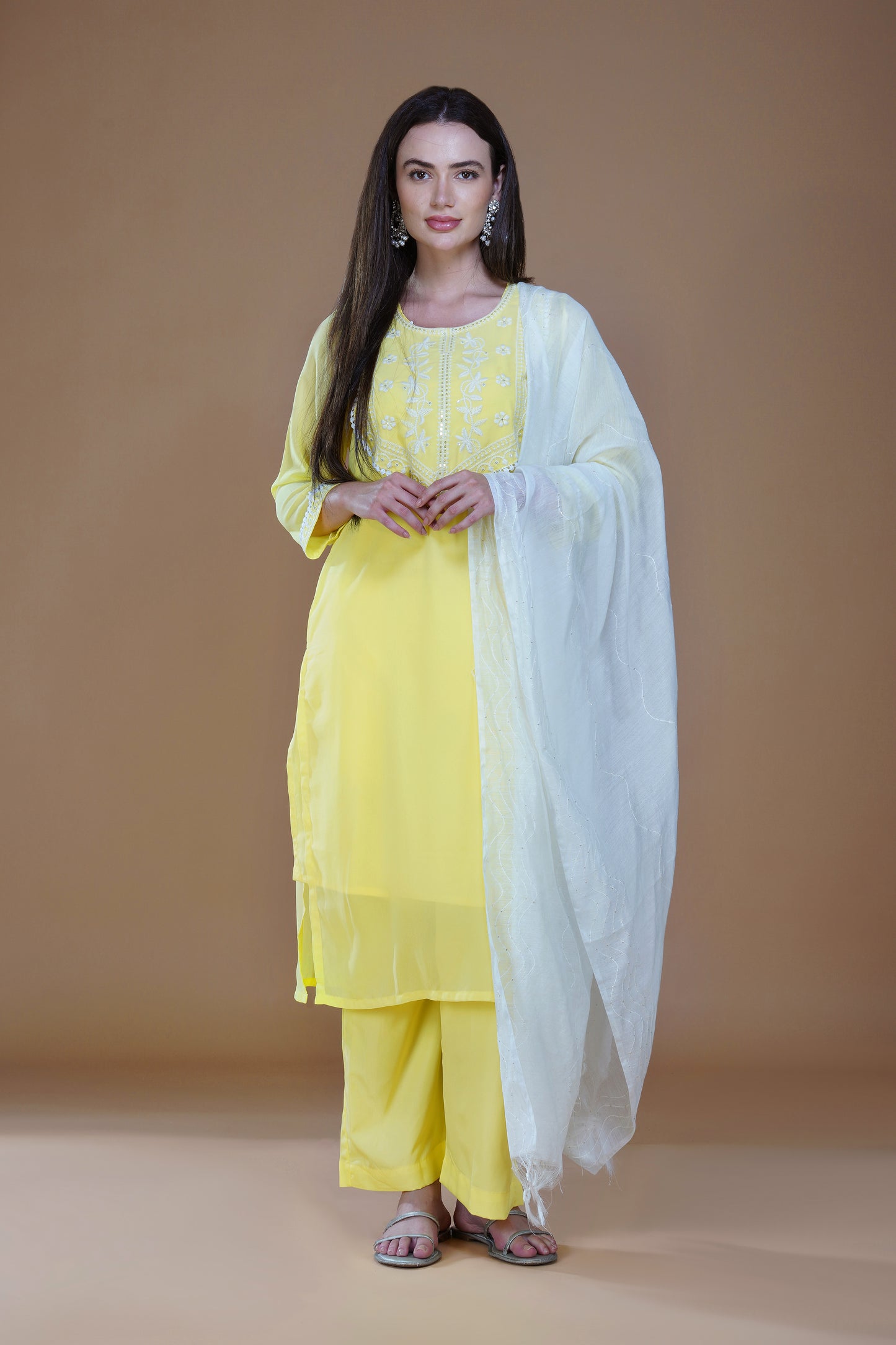 Sunshine Yellow Georgette Chikankari Embroidered Kurta Set