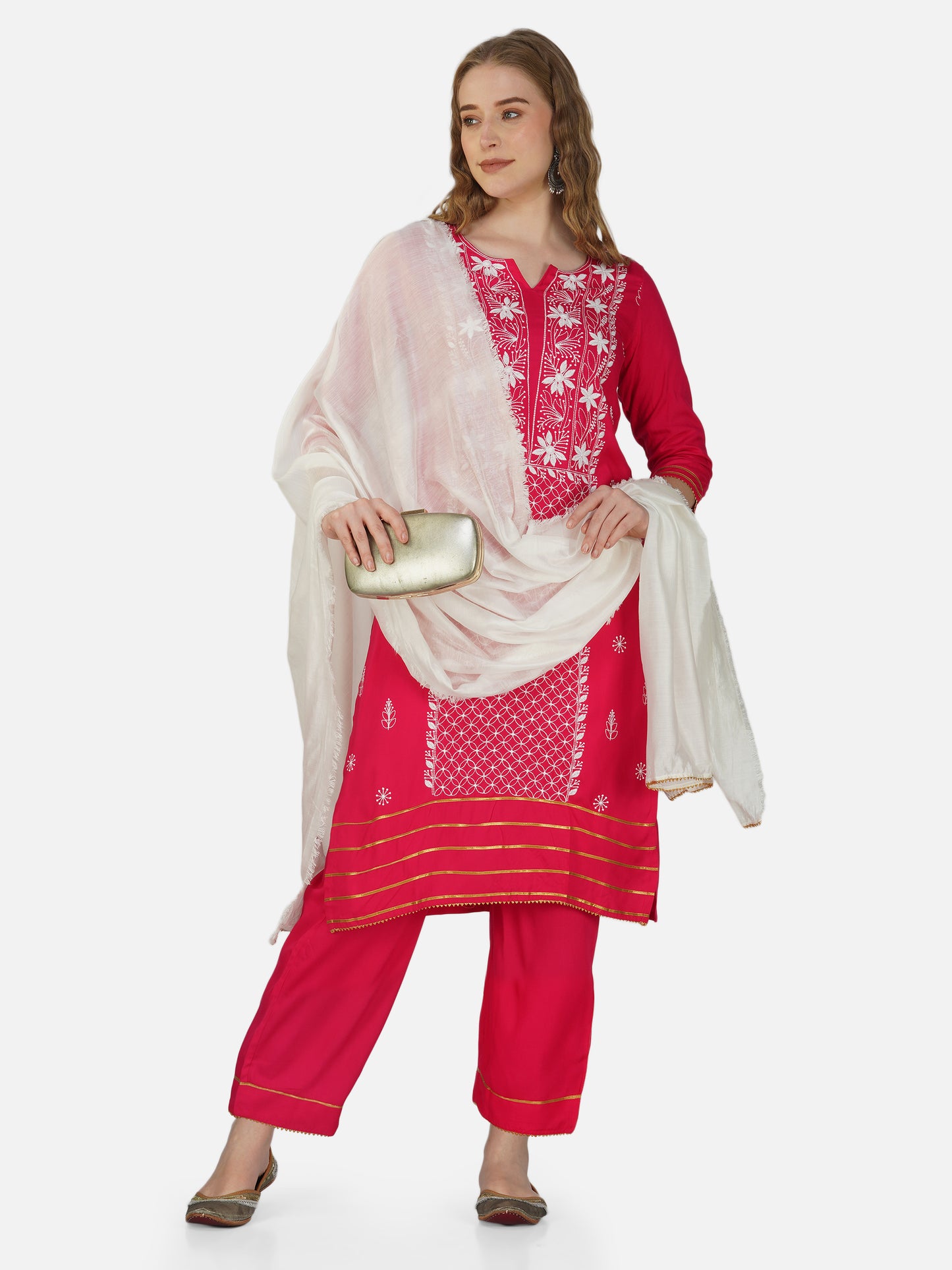 Vibrant Magenta Lucknowi Chikankari Embroidered Kurta Set