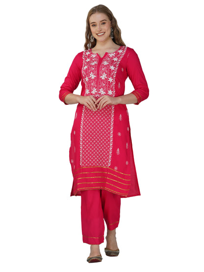 Vibrant Magenta Lucknowi Chikankari Embroidered Kurta Set