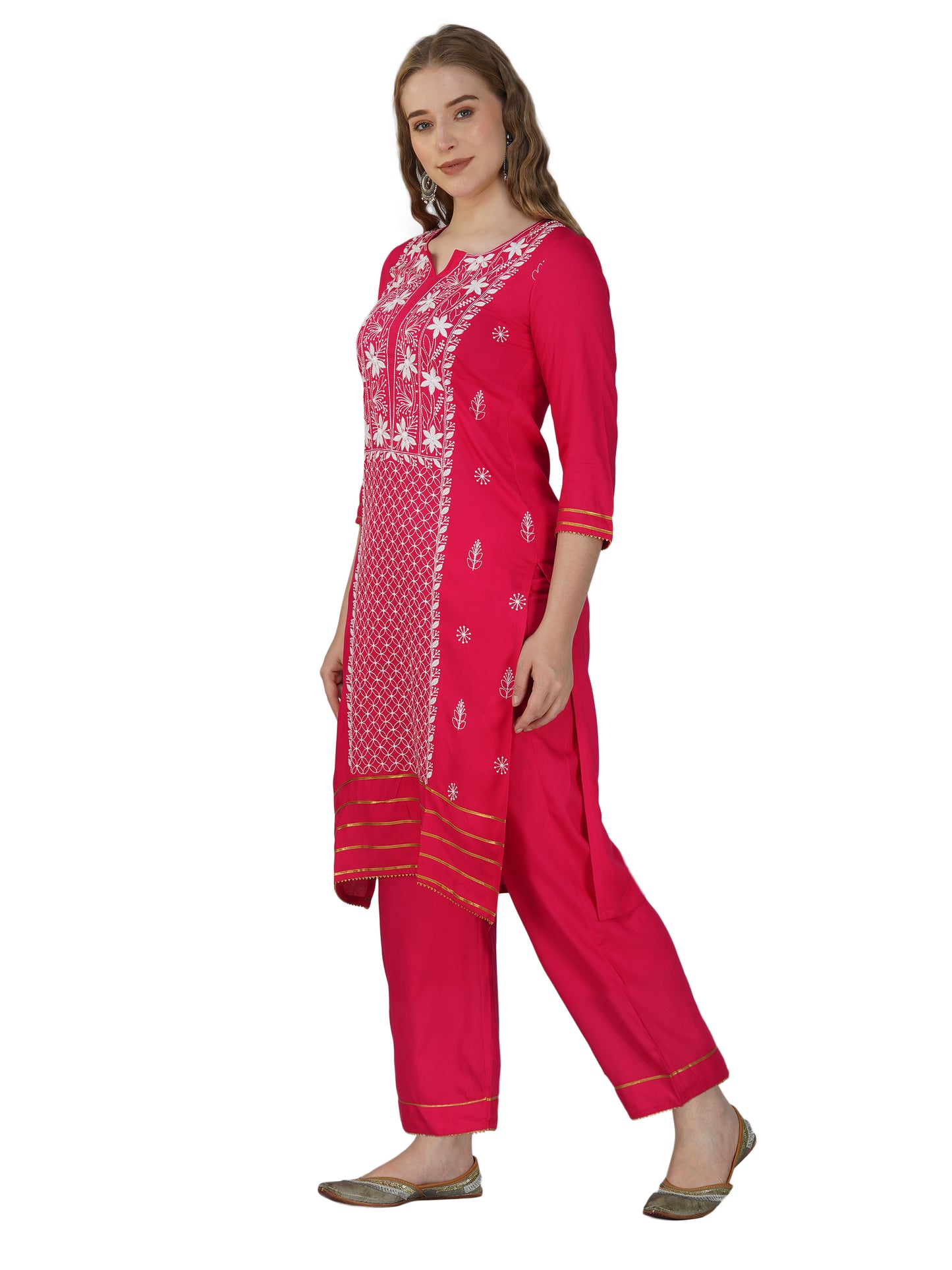 Vibrant Magenta Lucknowi Chikankari Embroidered Kurta Set