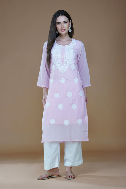 Blush Pink Lucknowi Chikankari Embroidered Kurta Set