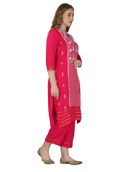 Vibrant Magenta Lucknowi Chikankari Embroidered Kurta Set