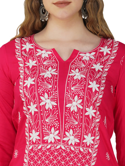 Vibrant Magenta Lucknowi Chikankari Embroidered Kurta Set