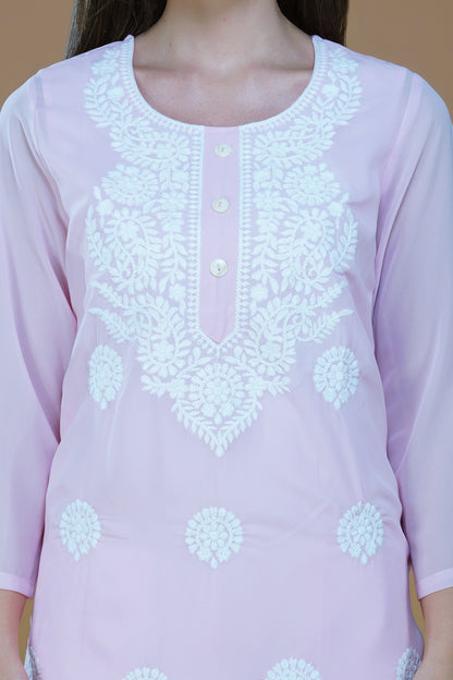 Blush Pink Lucknowi Chikankari Embroidered Kurta Set