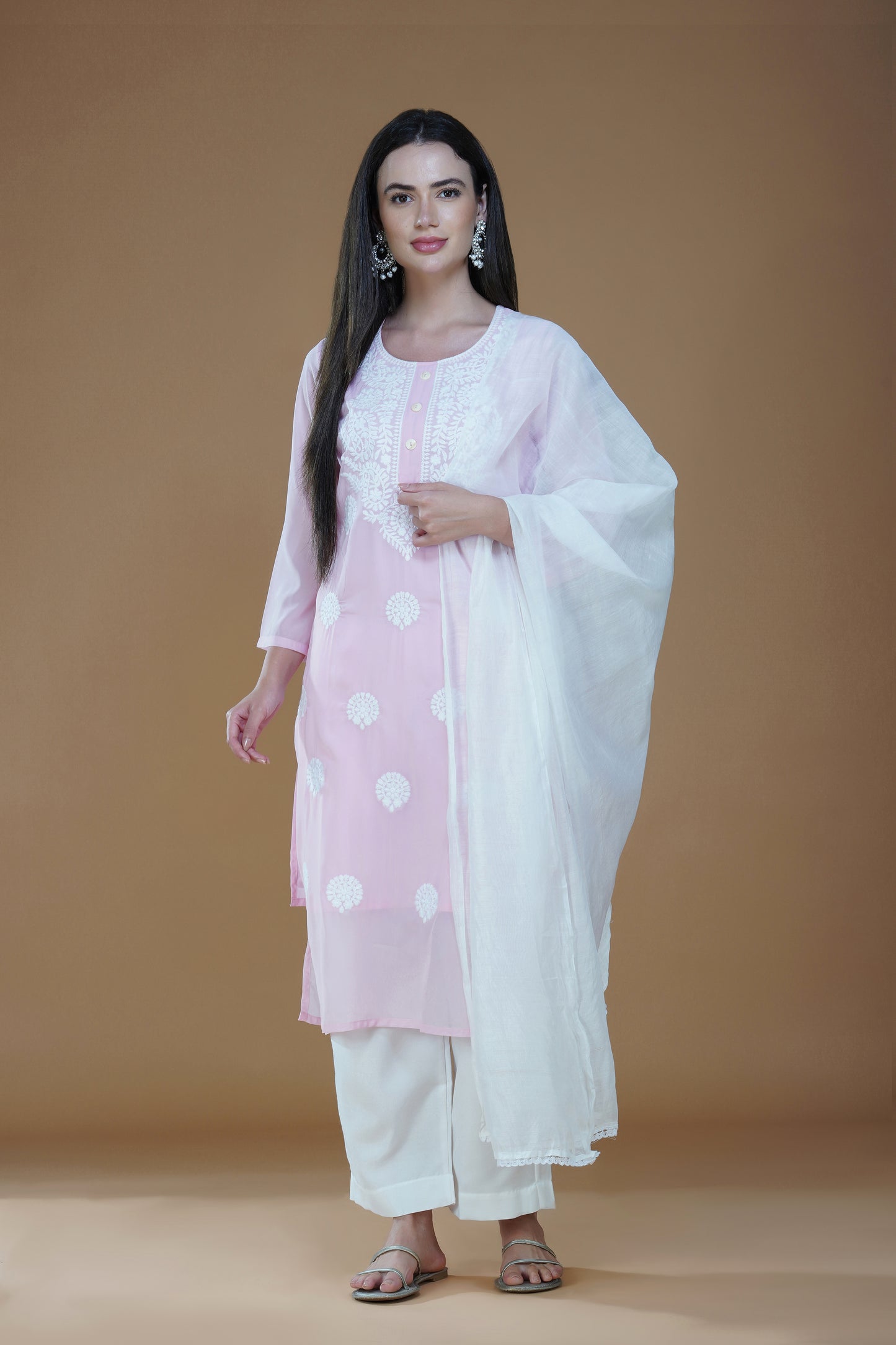 Blush Pink Lucknowi Chikankari Embroidered Kurta Set