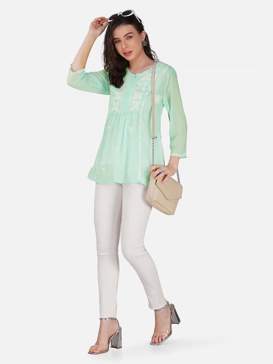 Mint Green Top with Hand Chikankari Embroidery