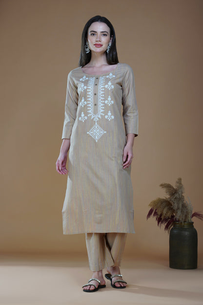 Sand Dune Cotton Lucknowi Hand Chikankari Kurta Set