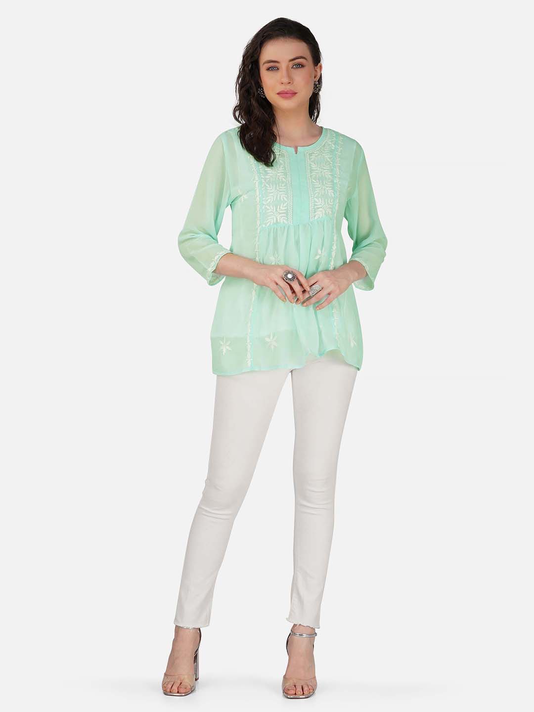 Mint Green Top with Chikankari Embroidery