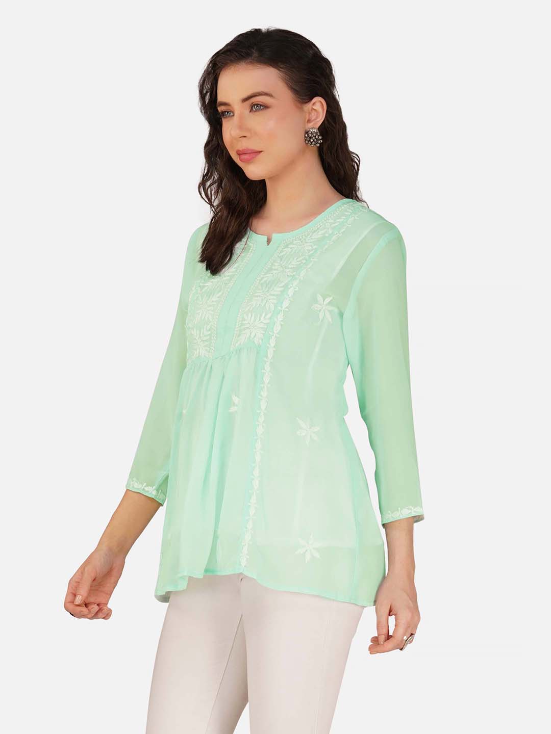 Mint Green Top with Chikankari Embroidery