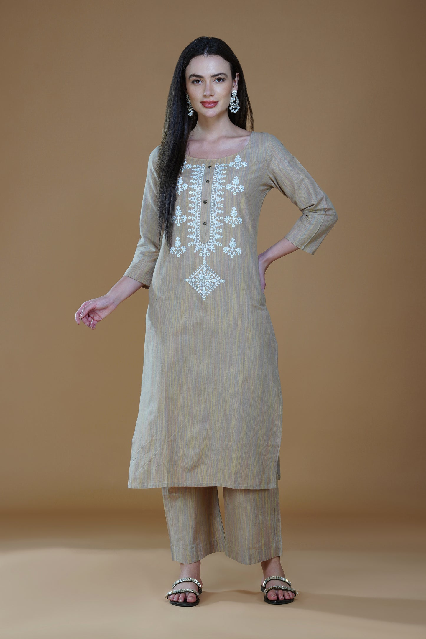 Sand Dune Cotton Lucknowi Hand Chikankari Kurta Set