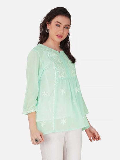 Mint Green Top with Chikankari Embroidery