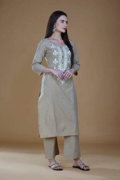 Sand Dune Cotton Lucknowi Hand Chikankari Kurta Set