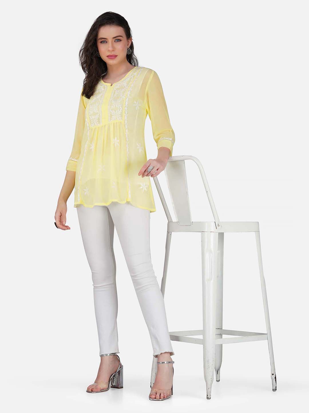 Pastel Yellow Top with Chikankari Embroidery