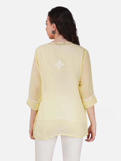 Pastel Yellow Top with Chikankari Embroidery