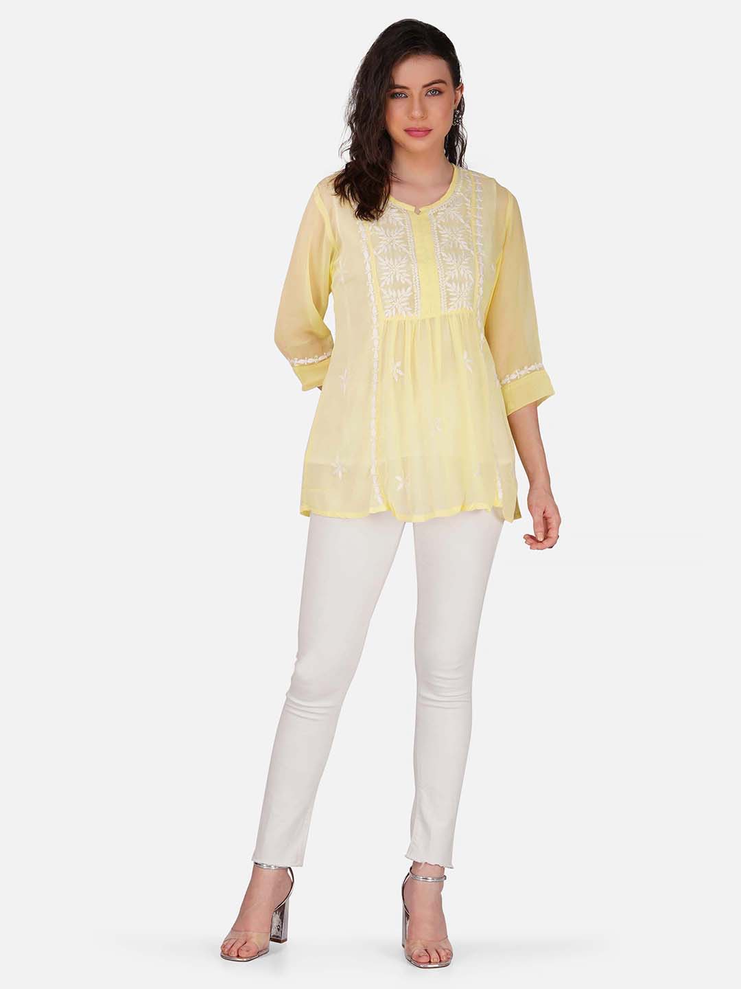 Pastel Yellow Top with Hand Chikankari Embroidery