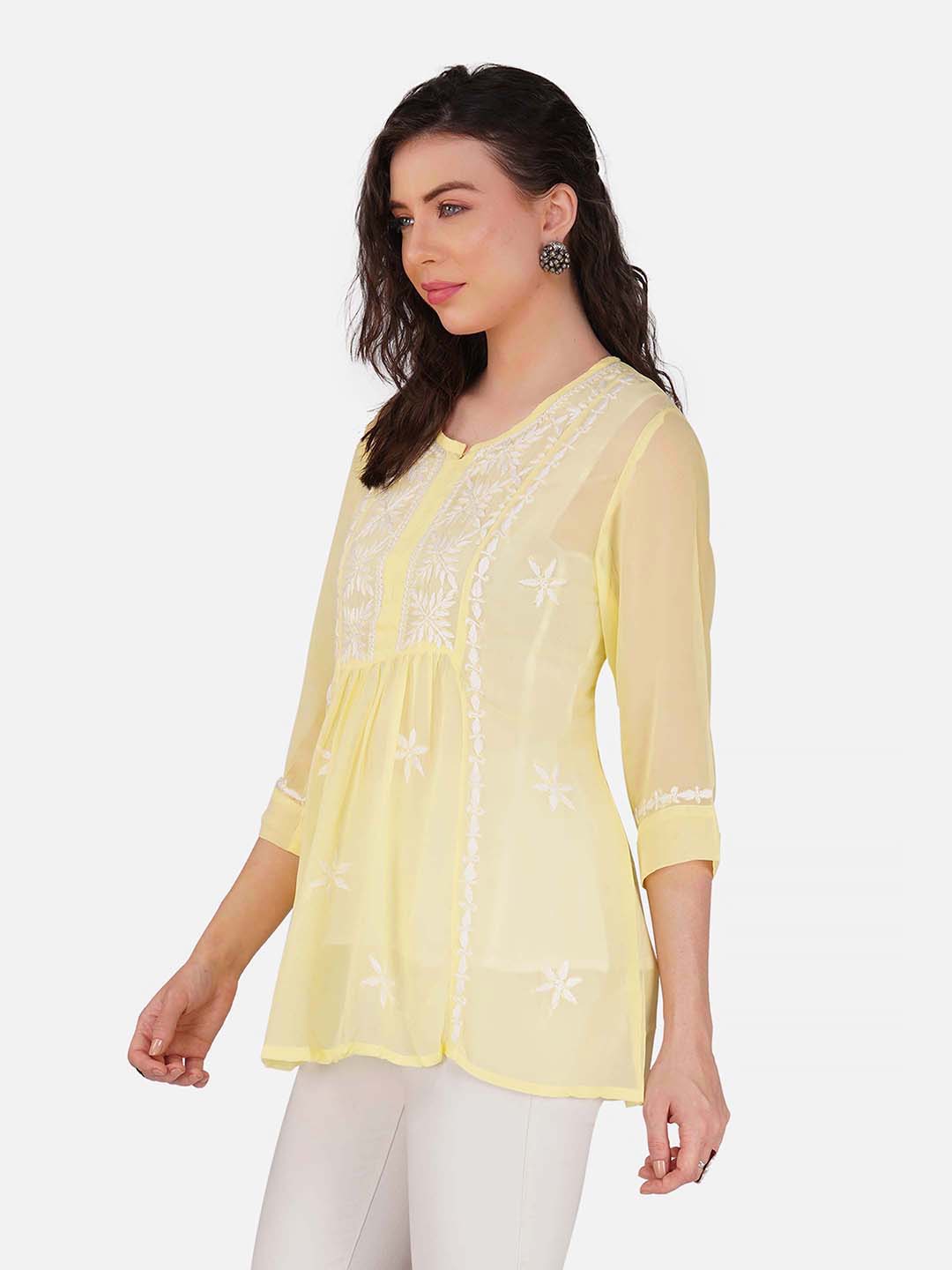 Pastel Yellow Top with Chikankari Embroidery