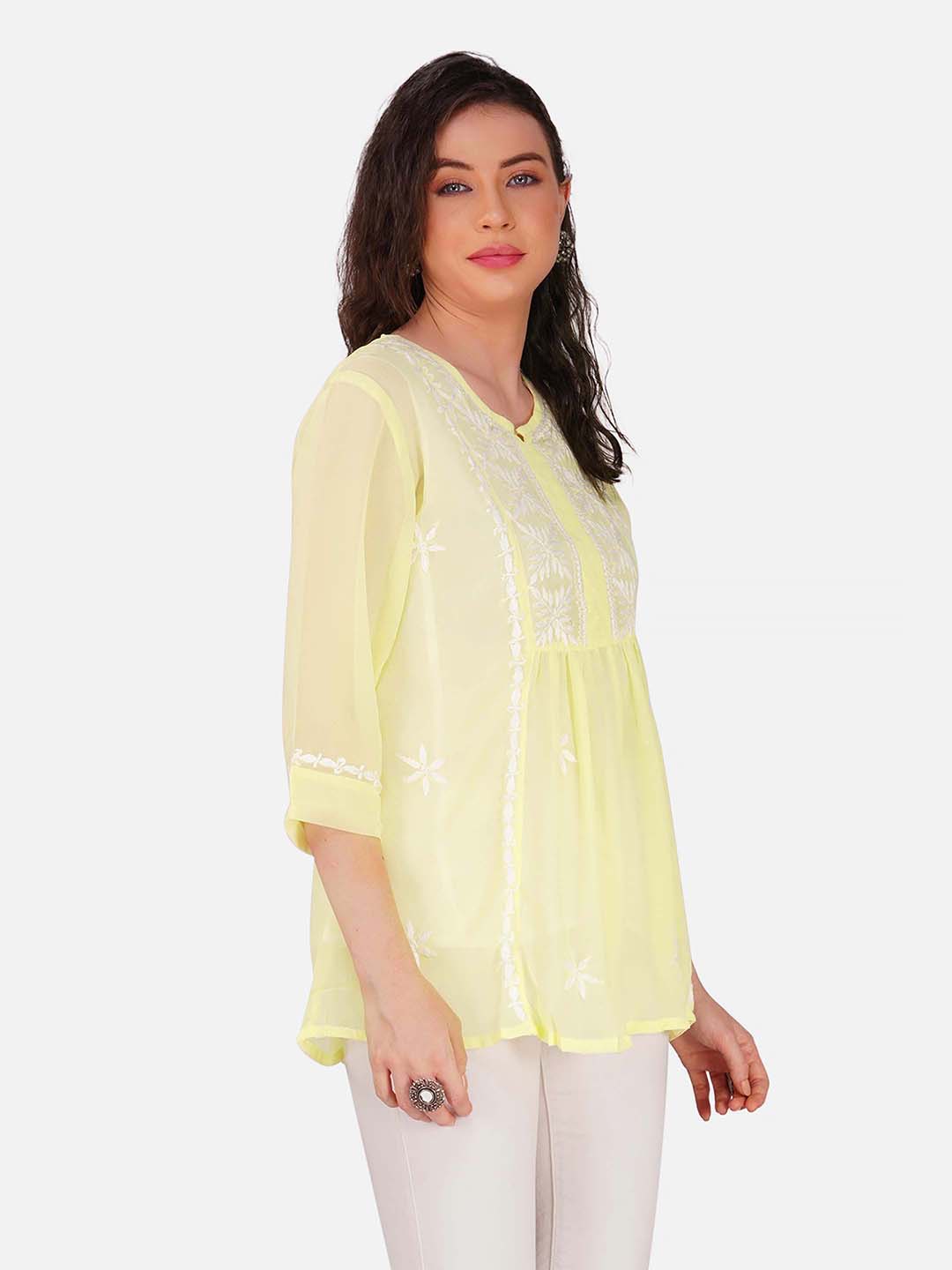 Pastel Yellow Top with Chikankari Embroidery