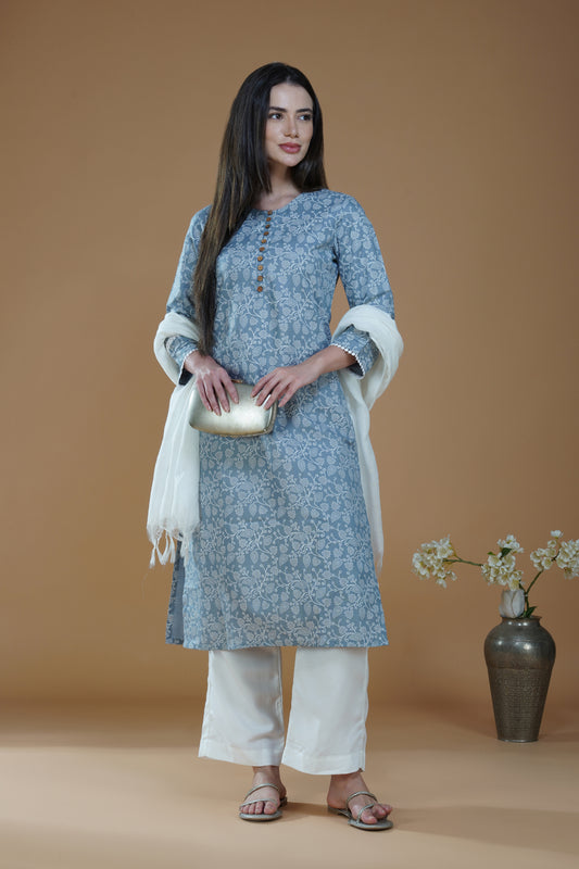 Gray Charm Regular Cotton Kurta