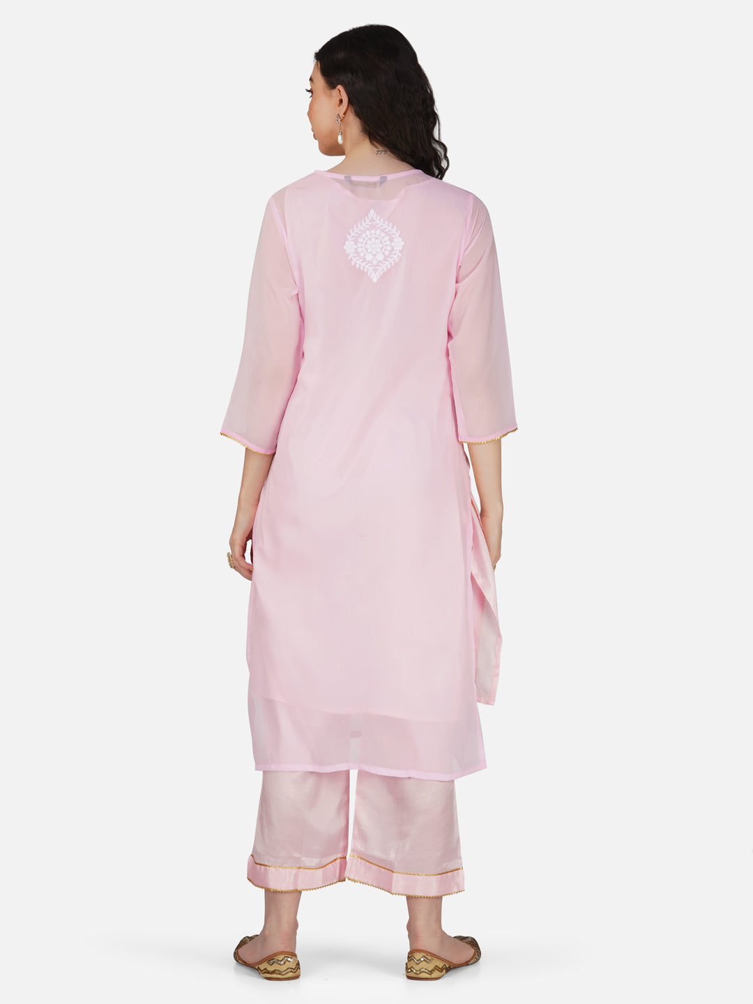 Pink Lucknowi Chikankari Embroidered Kurta Set