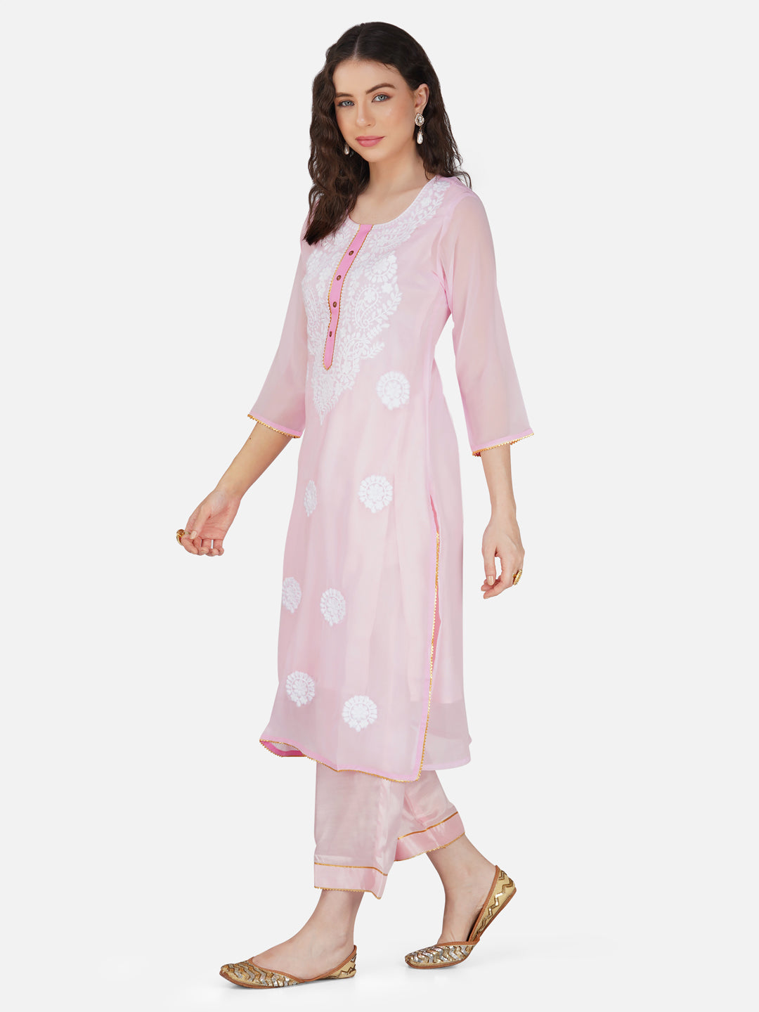 Pink Lucknowi Chikankari Embroidered Kurta Set