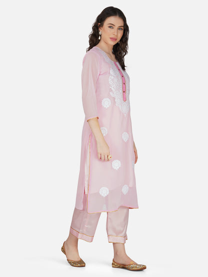 Pink Lucknowi Chikankari Embroidered Kurta Set