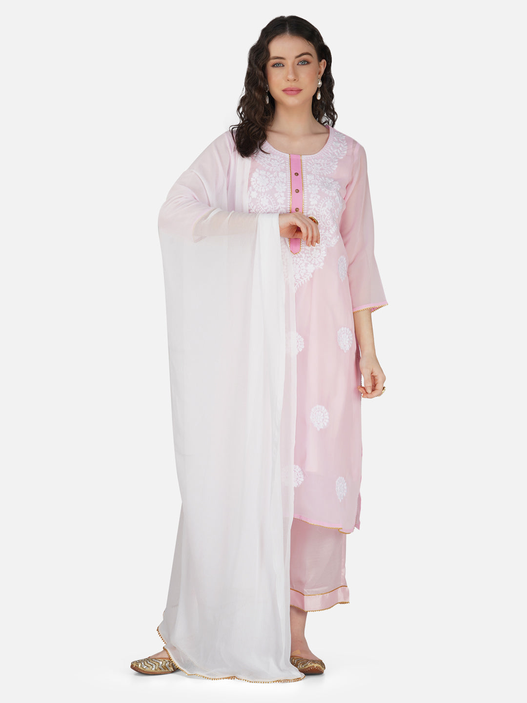 Pink Lucknowi Chikankari Embroidered Kurta Set