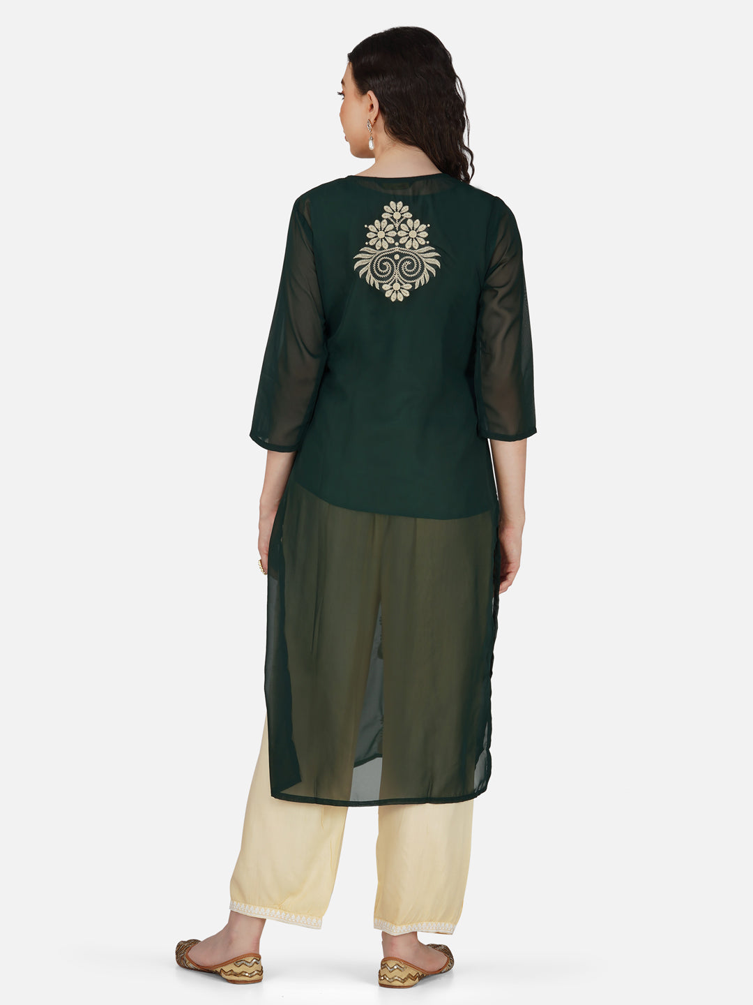 Deep Forest Green Paisley Lucknowi Chikankari Embroidered Kurta Set