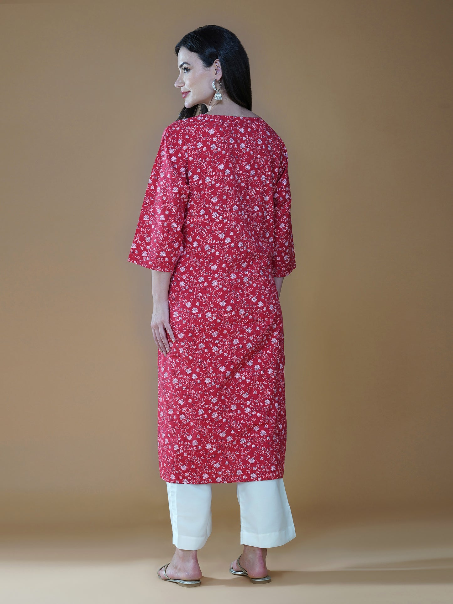 Scarlet Lucknowi Chikankari Embroidered Cotton Kurta