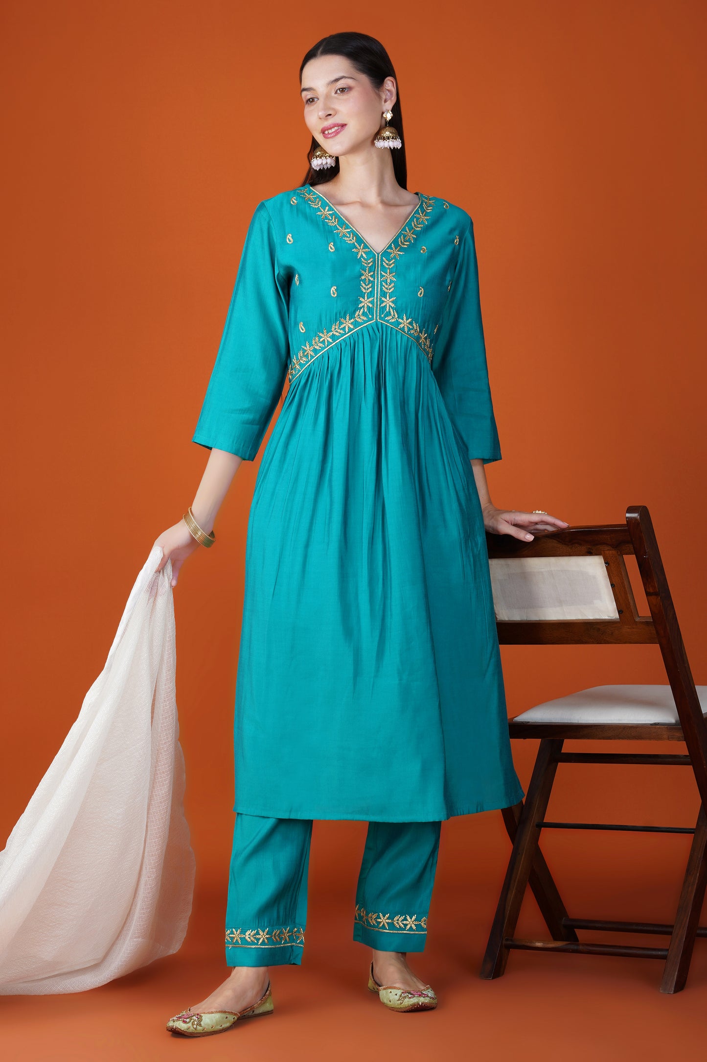 Teal Treasure Chanderi Silk Kurta Set