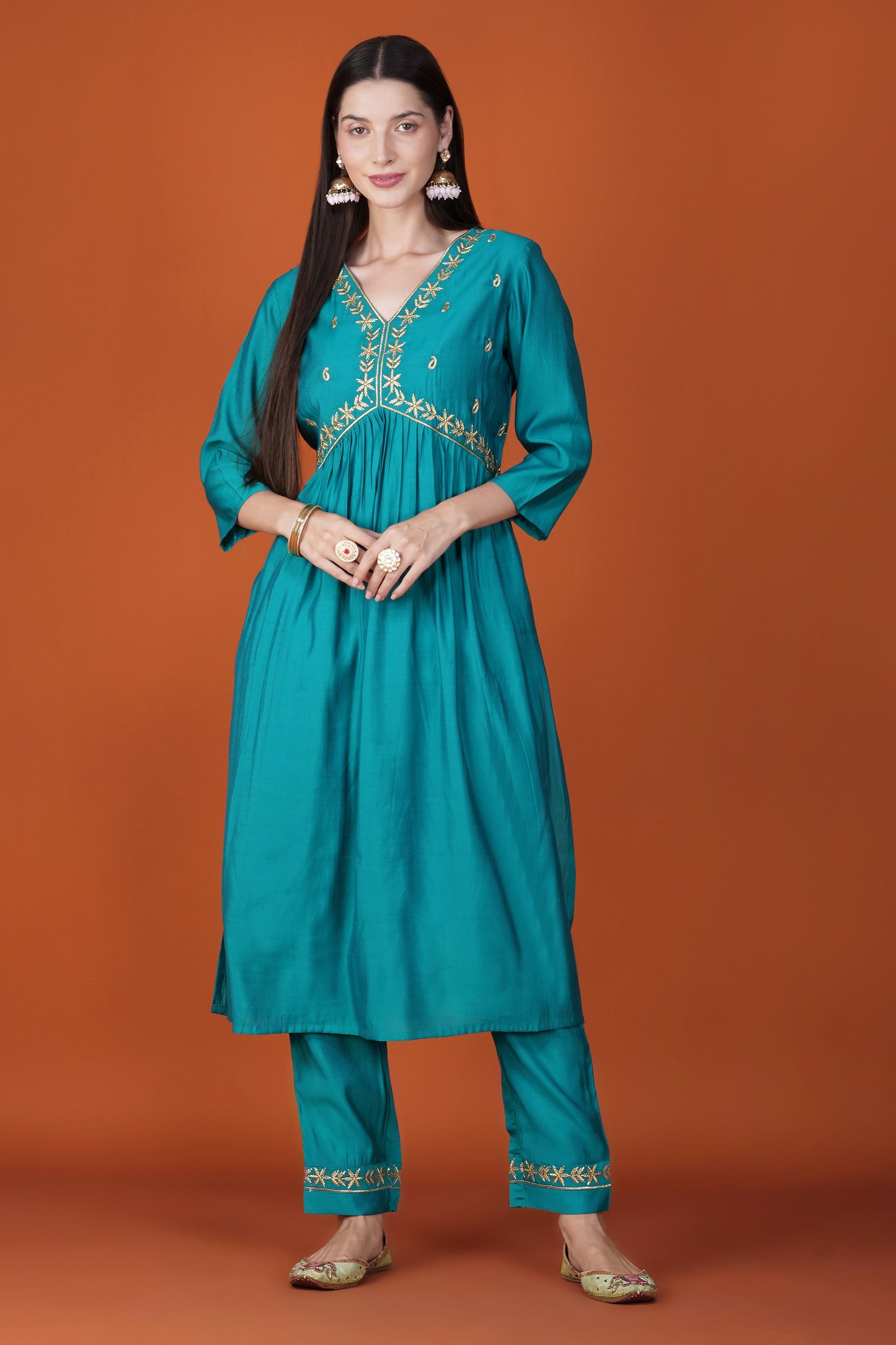 Teal Treasure Chanderi Silk Kurta Set