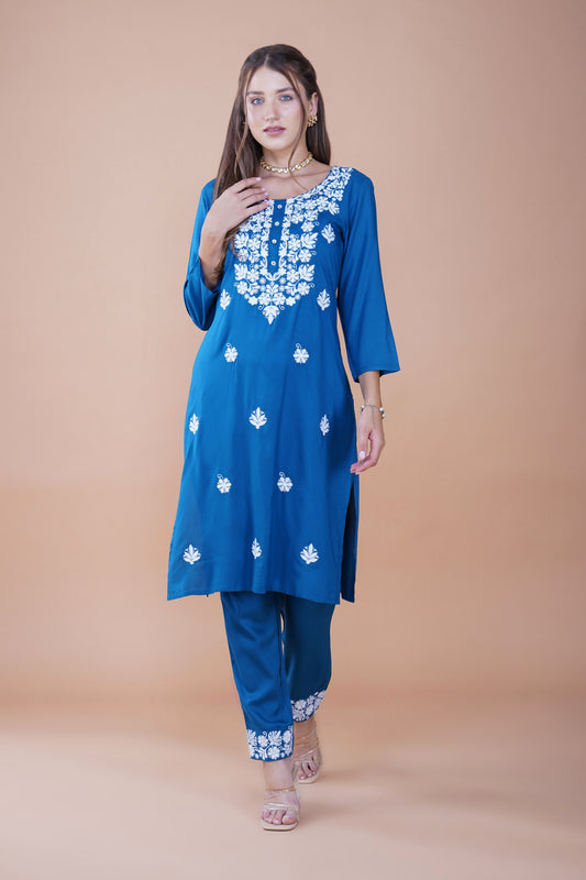 Azure Bloom Chikankari Cotton Kurta