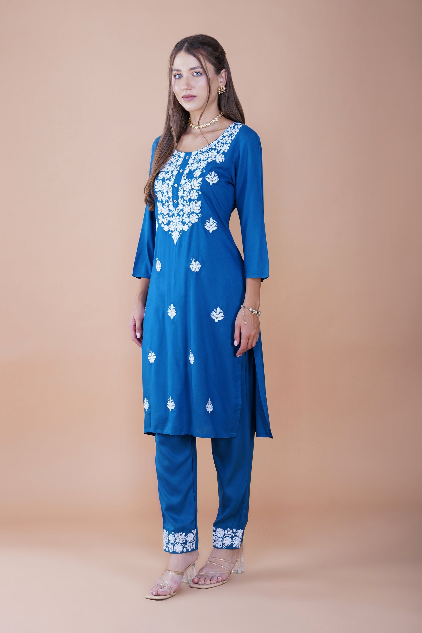 Azure Bloom Chikankari Cotton Kurta