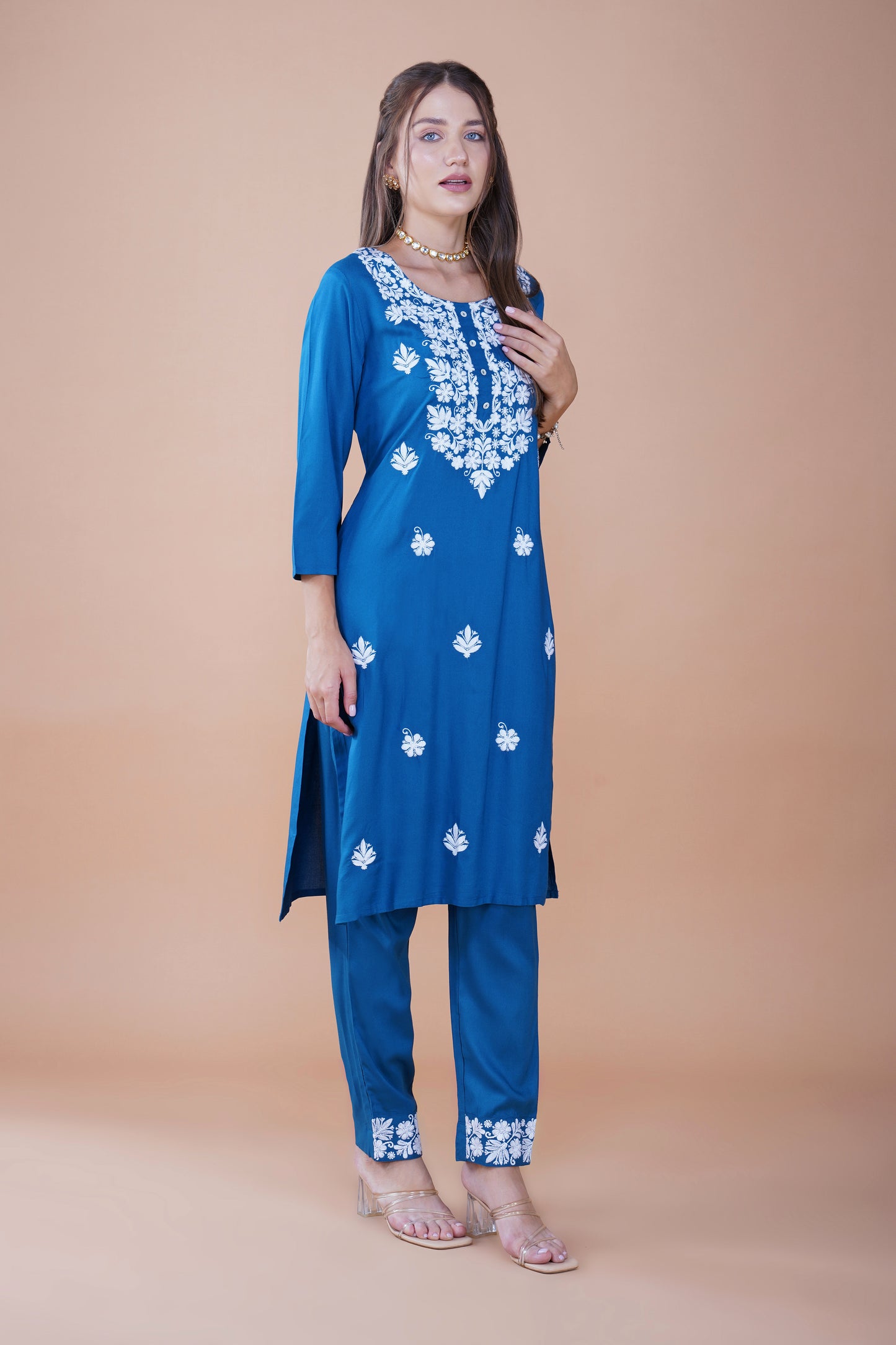 Azure Bloom Chikankari Cotton Kurta