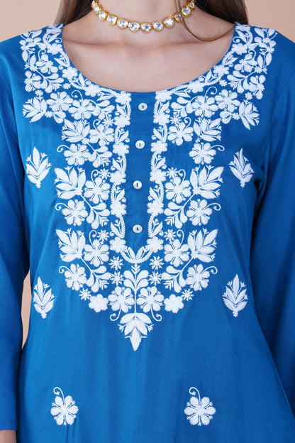 Azure Bloom Chikankari Cotton Kurta