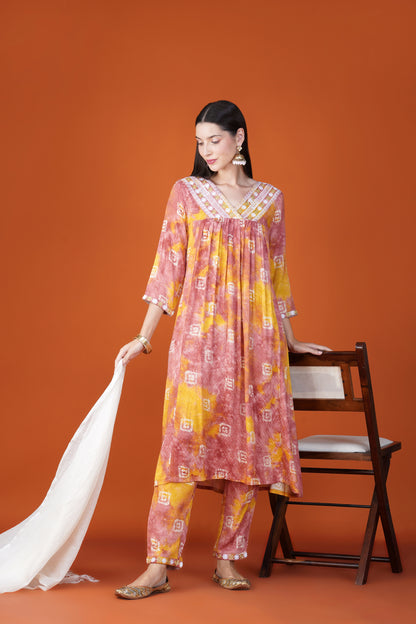 Peach Sunrise Rayon Dobby Kurta and Bottom Set