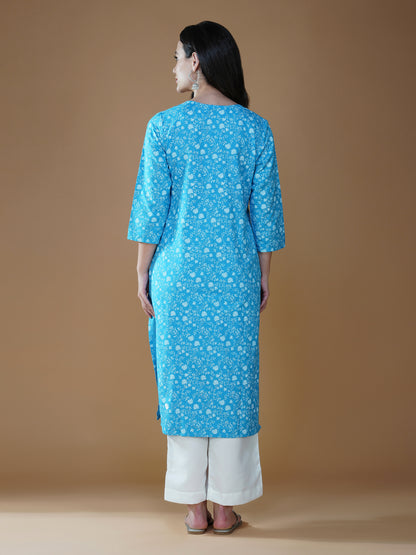 Aqua Blue Bliss Lucknowi Chikankari Cotton Kurta