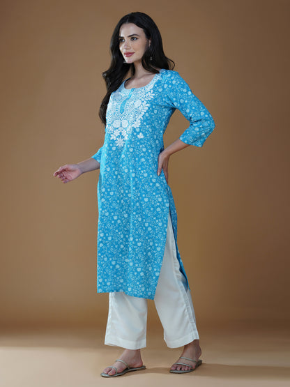 Aqua Blue Bliss Lucknowi Chikankari Cotton Kurta