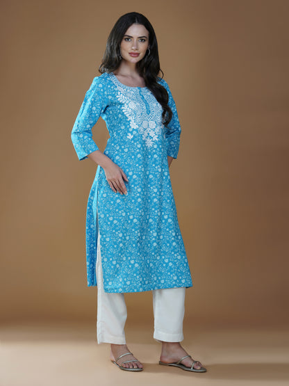 Aqua Blue Bliss Lucknowi Chikankari Cotton Kurta