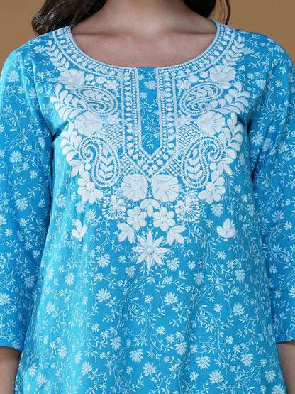 Aqua Blue Bliss Lucknowi Chikankari Cotton Kurta