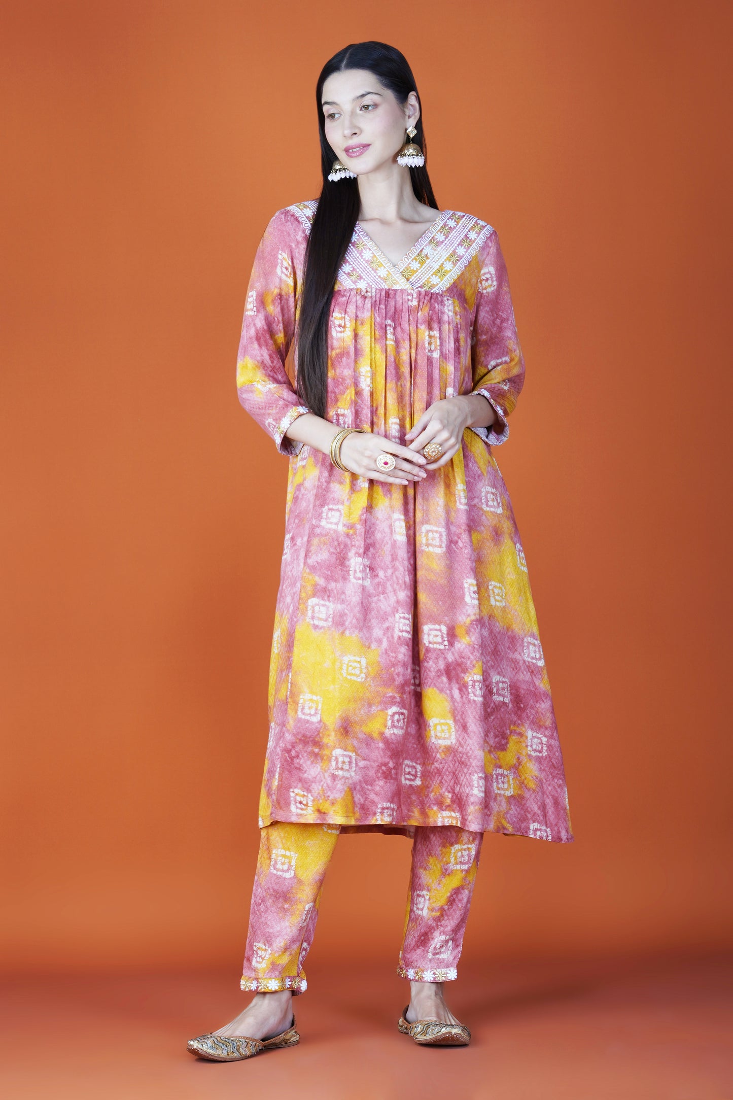 Peach Sunrise Rayon Dobby Kurta and Bottom Set