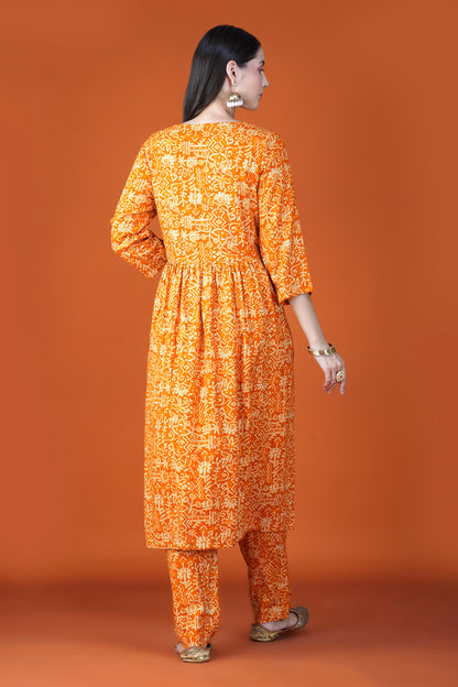 Fiery Bloom Rayon Kurta Set