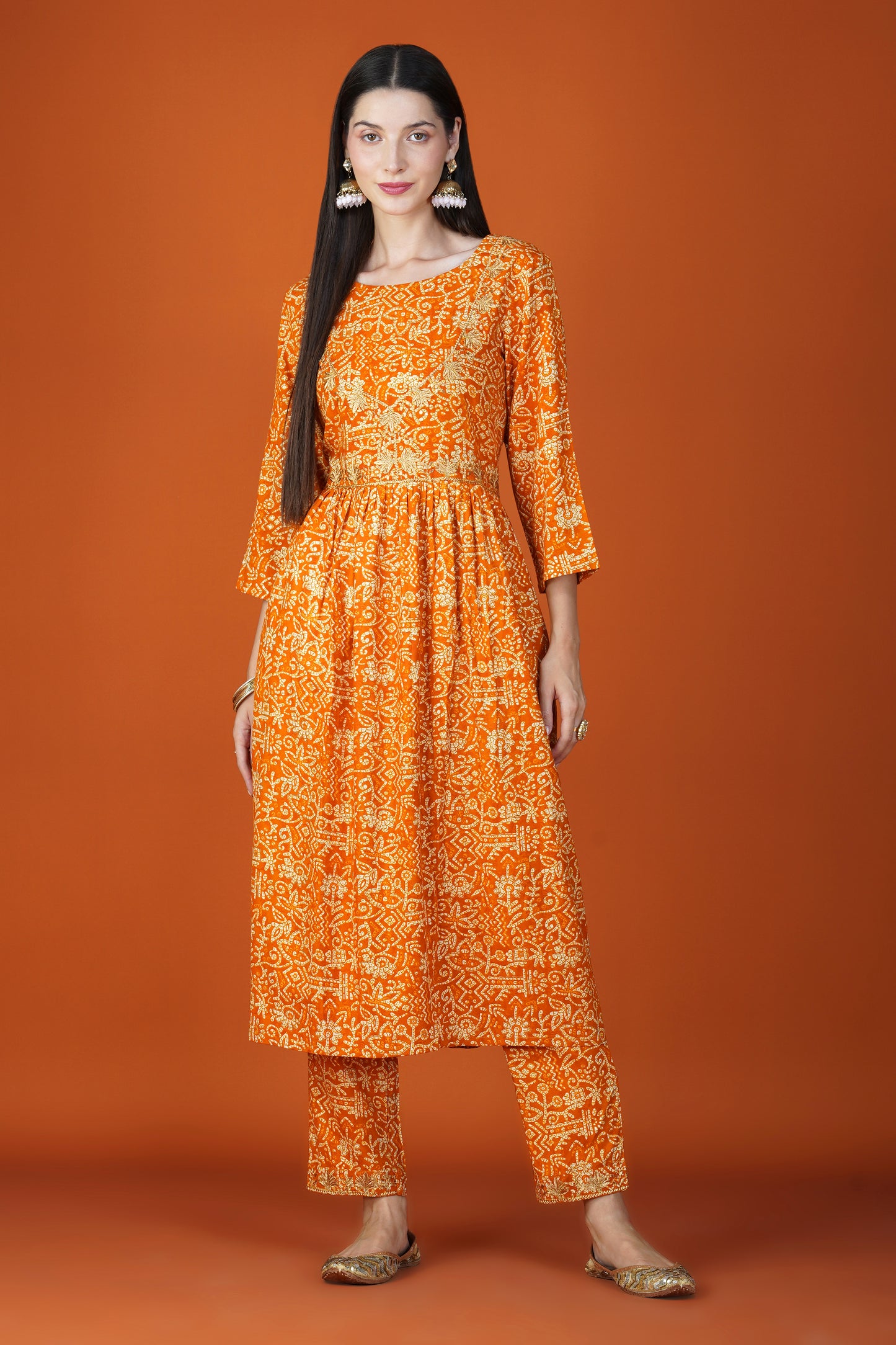 Fiery Bloom Rayon Kurta Set