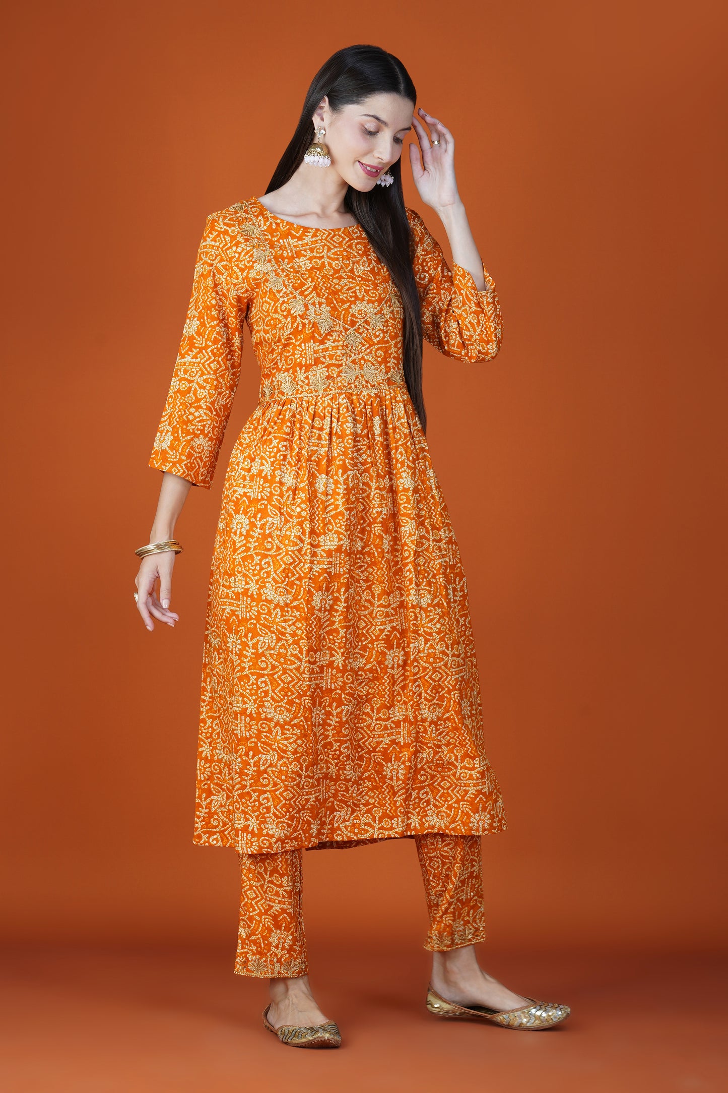 Fiery Bloom Rayon Kurta Set